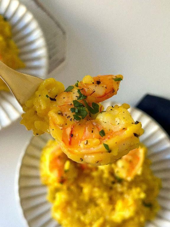 Risotto Stuffed Shrimp with Saffron Cream