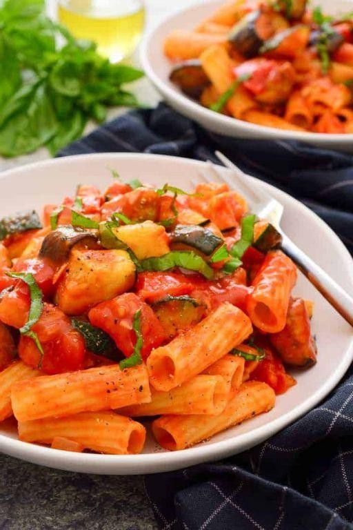 Roasted Eggplant and Zucchini Pasta