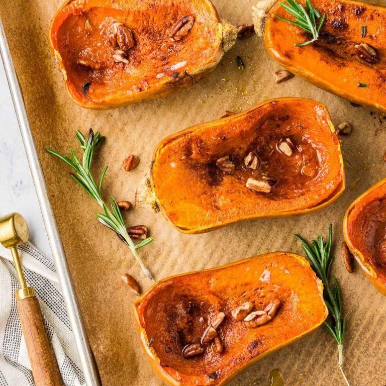 Roasted Honey Nut Squash with Cinnamon and Maple Syrup