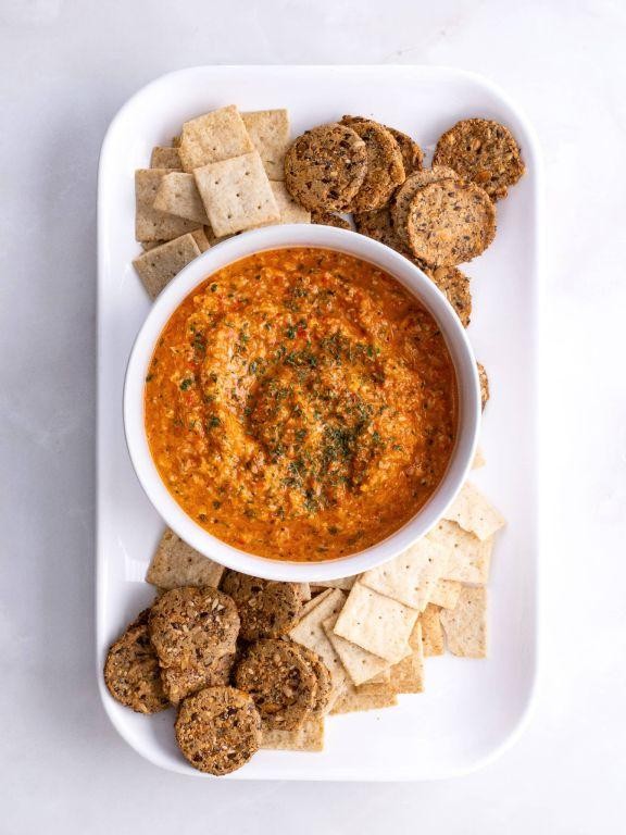 Roasted Red Pepper and Artichoke Boat Dip