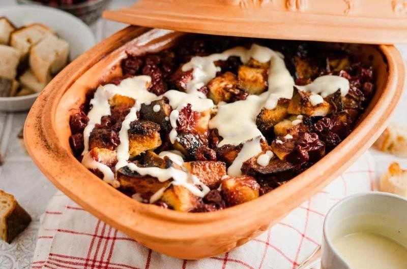 Romertopf Bread Pudding with Vanilla Sauce