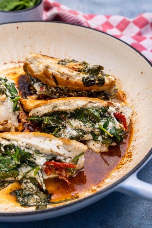 Romertopf Spinach and Feta Stuffed Chicken