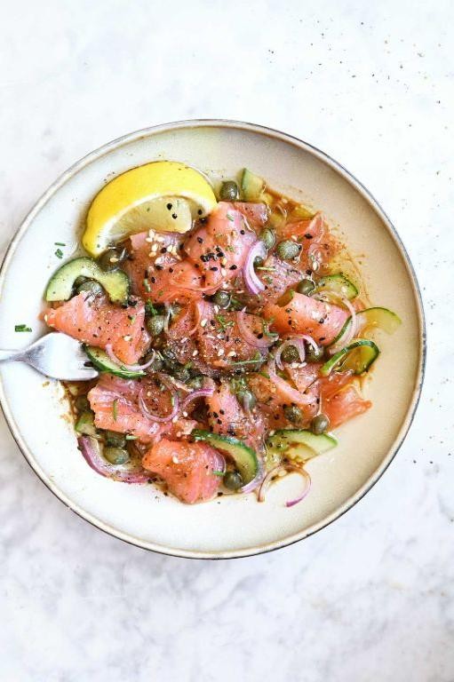 Salmon Sashimi with Miso Dressing