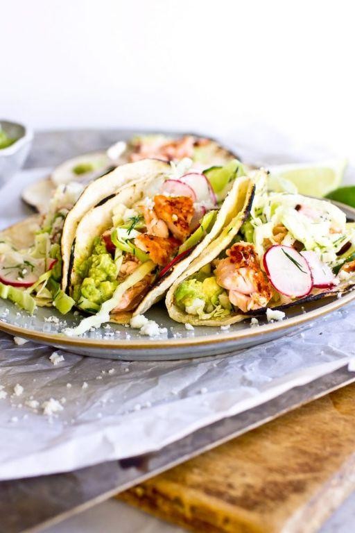 Salmon Tacos with Dill Cream
