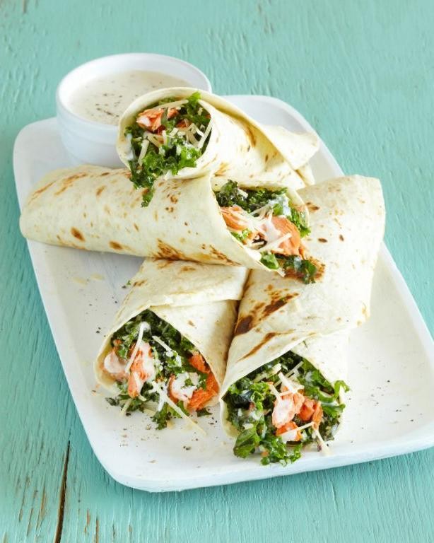 Salmon and Kale Salad Wraps