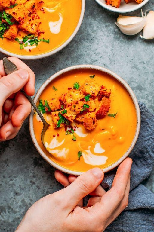 Savory Pumpkin Soup with Croutons