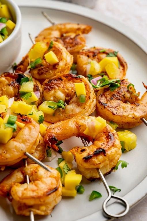 Scallop and Shrimp Kebabs with Mango Salsa