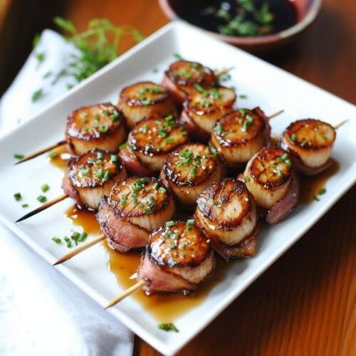 Scallops Wrapped in Bacon with Maple Glaze
