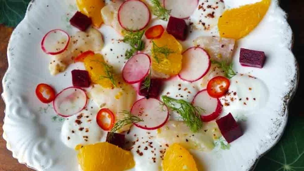 Sea Bream Sashimi with Herb Dressing