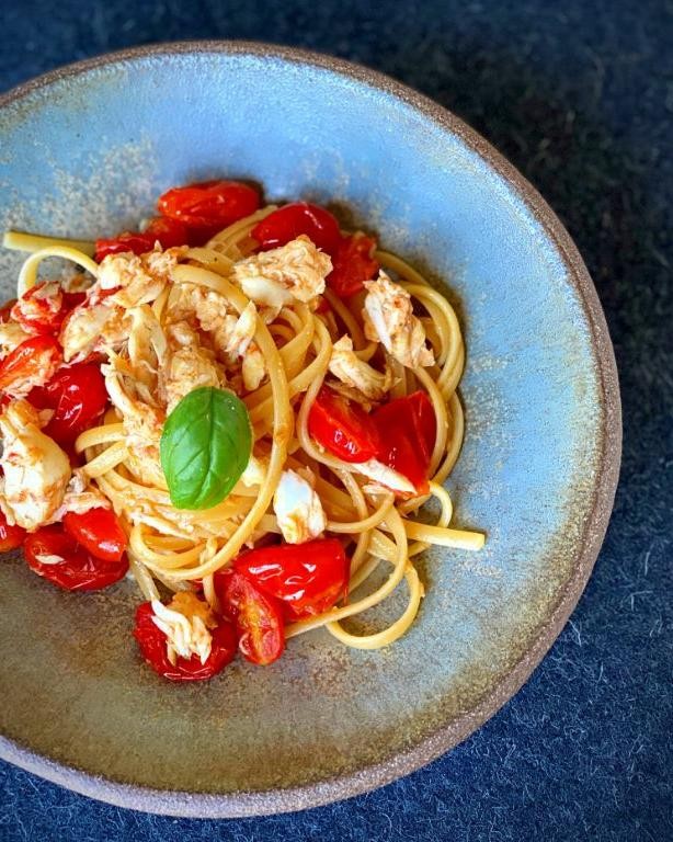 Sea Trout Pasta with Cherry Tomatoes and Basil