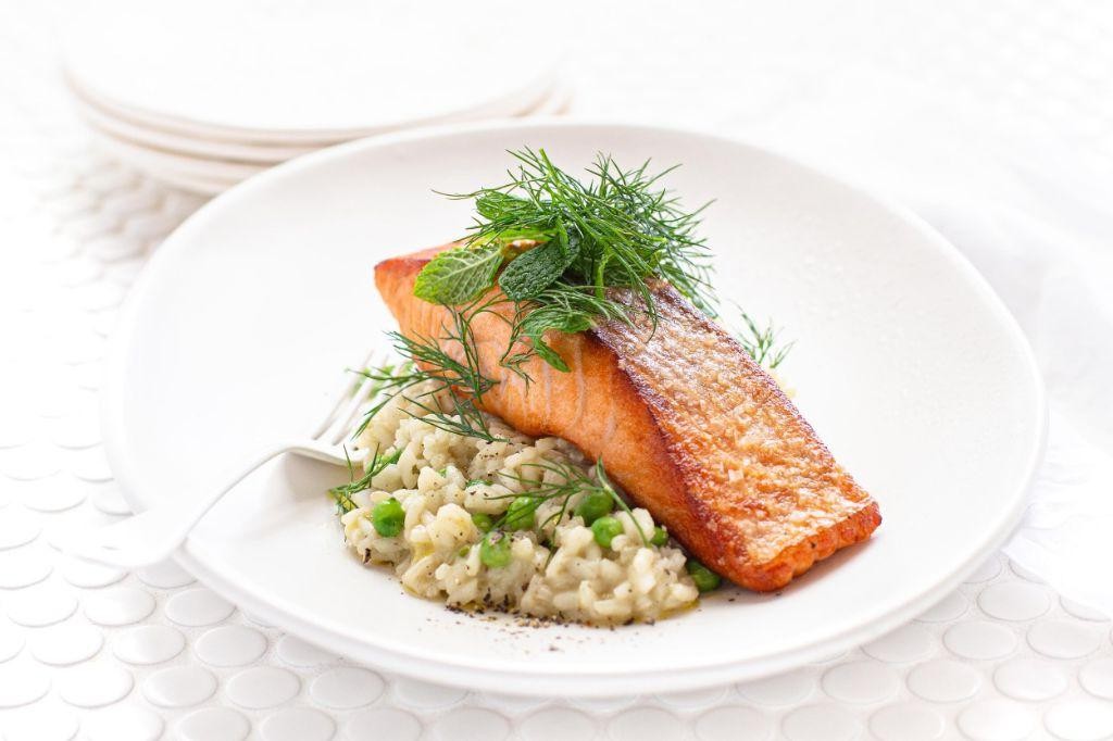 Sea Trout Risotto with Peas and Mint