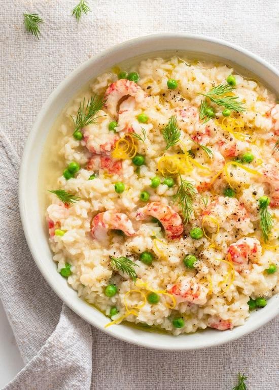 Shrimp Francais Risotto with Peas and Parmesan