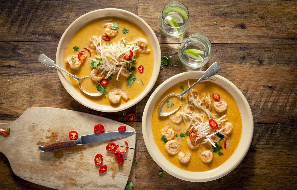 Shrimp Francais Soup with Coconut Milk and Lemongrass