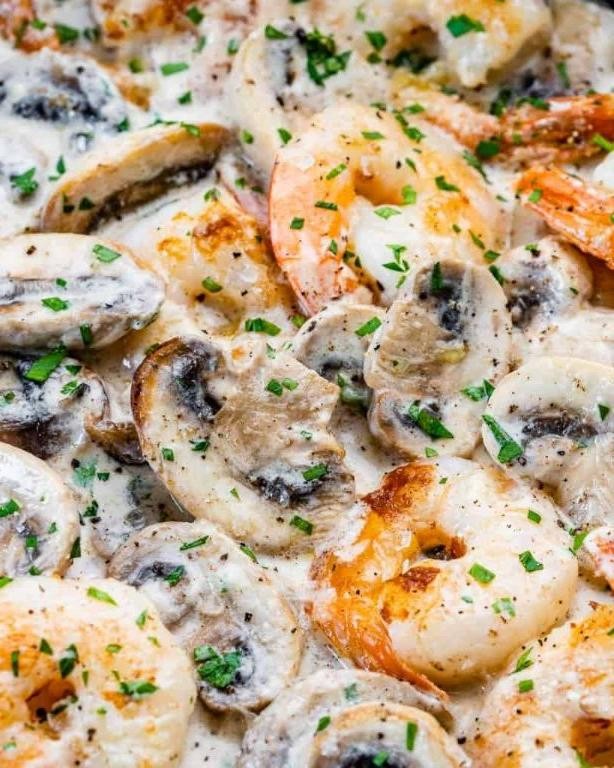 Shrimp Francais with Mushroom Cream Sauce