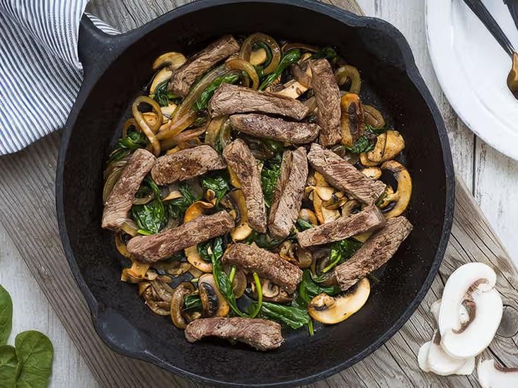 Skillet Steak with Mushrooms and Spinach