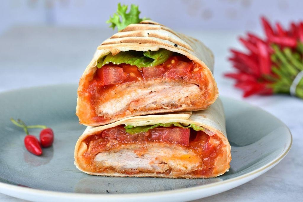 Sliced Tomato and Chicken Wrap