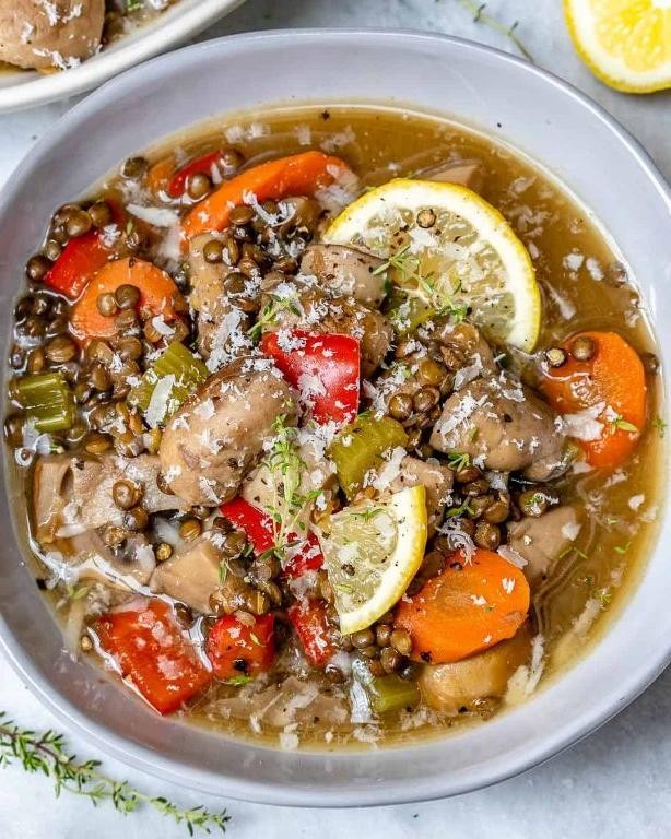 Slow Cooked Lentil and Mushroom Soup