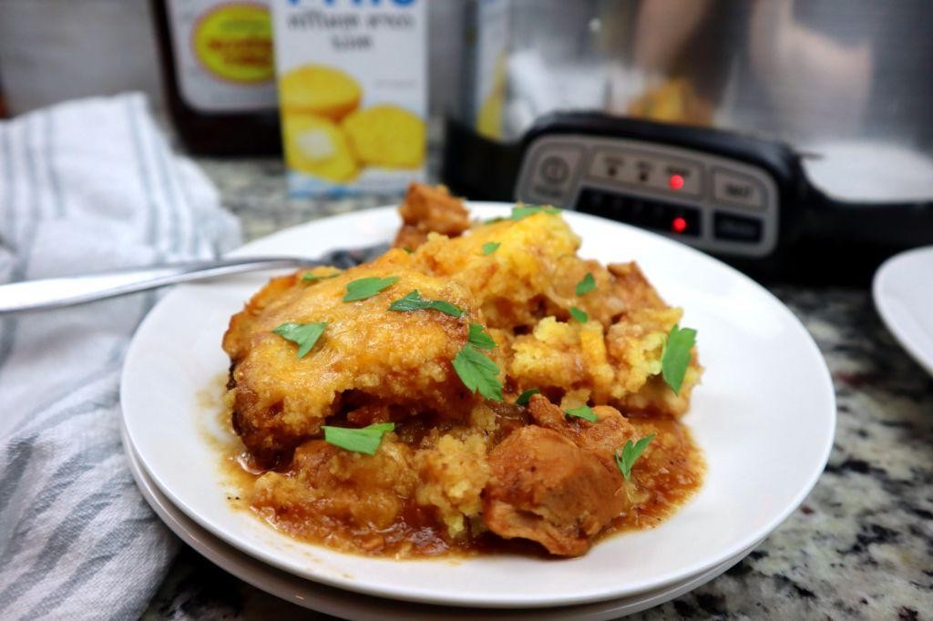 Slow Cooker Chicken Bog with Cornbread Topping