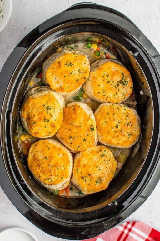 Slow Cooker Chicken Pot Pie with Drop Biscuits