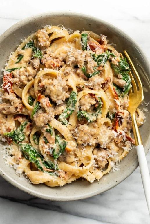 Slow Cooker Tuscan Sausage Pasta