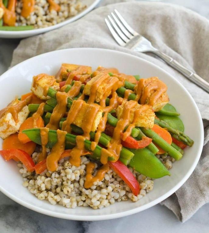 Sorghum and Tofu Grain Bowl with Ginger Sauce
