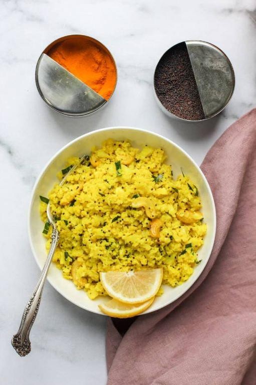 South Indian Cauliflower Rice with Curry Leaves