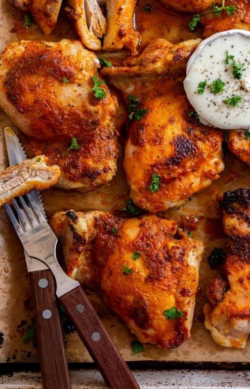 Spicy Buffalo Chicken Thighs with Blue Cheese Dressing