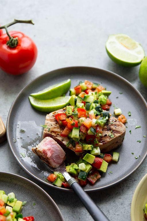 Spicy Pan-Seared Tuna Steak with Avocado Salsa