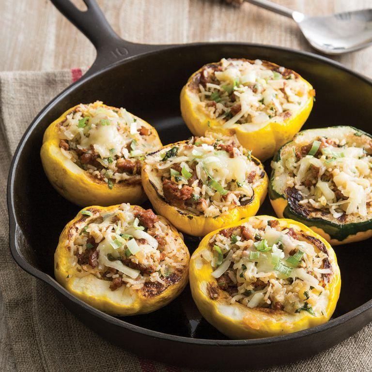 Spicy Sausage and Rice Stuffed Patty Pan Squash