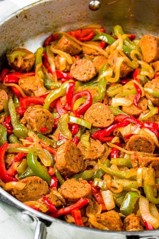 Spicy Tofurkey Sausage and Peppers Skillet