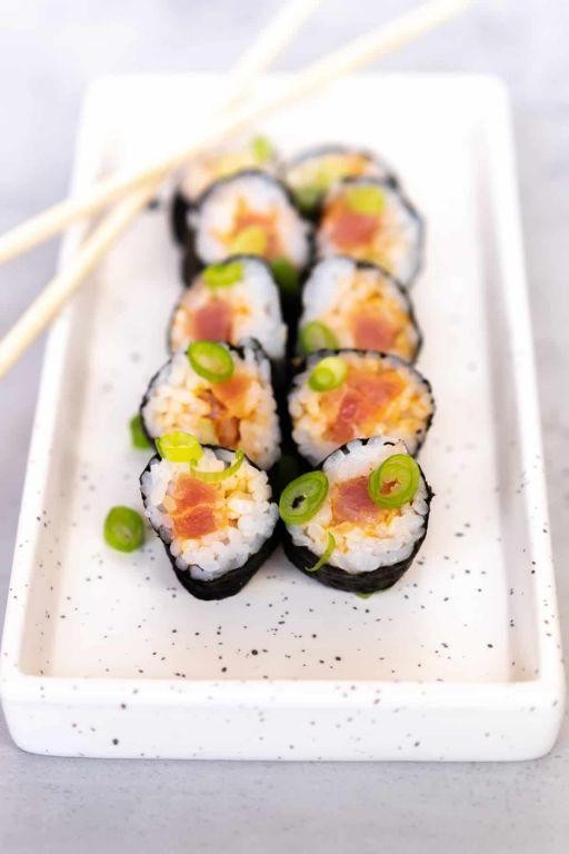 Spicy Tuna Roll with Green Onion Garnish