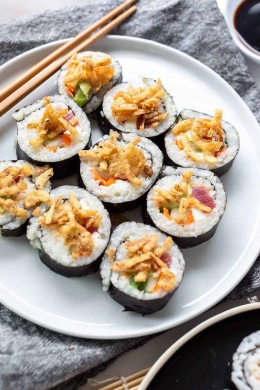 Spicy Tuna Roll with Pickled Ginger Topping