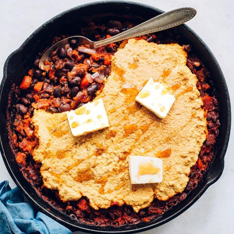 Spinach and Black Bean Casserole with Cornbread Topping