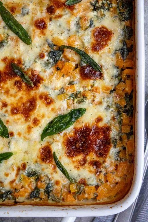 Spinach and Butternut Squash Casserole with Sage