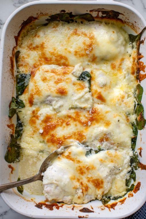 Spinach and Chicken Casserole with Parmesan Crust