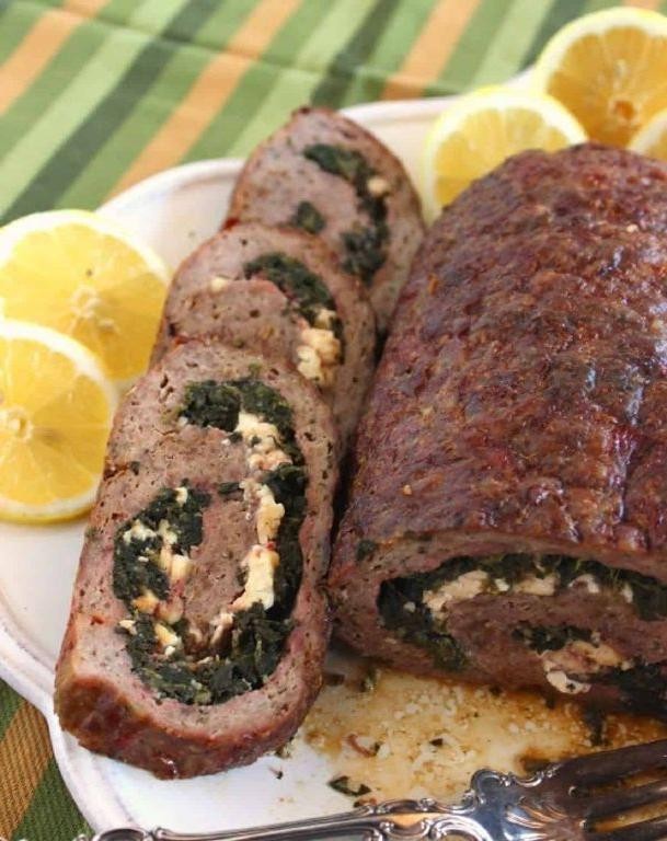 Spinach and Feta Stuffed Meatloaf