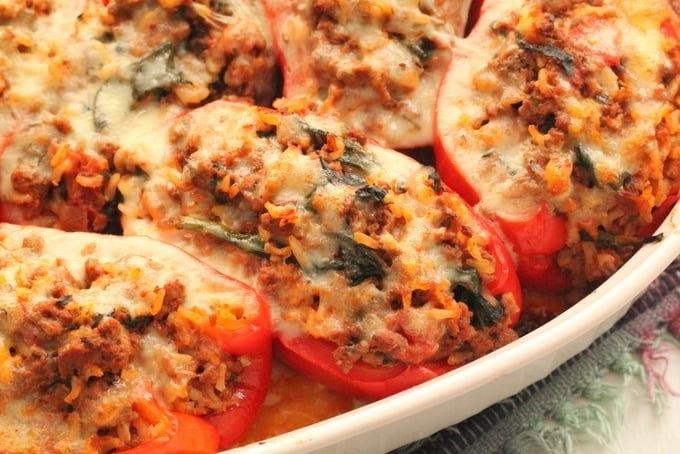 Spinach and Ground Beef Stuffed Peppers