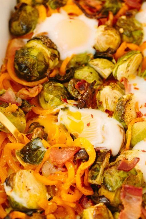 Spiralized Brussels Sprouts with Bacon
