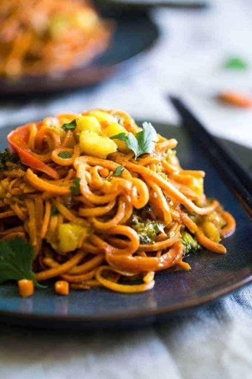 Spiralized Yam Noodles with Coconut Curry
