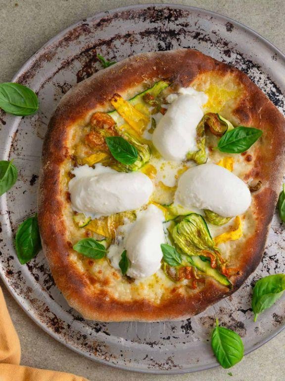 Squash Blossom Pizza with Fresh Mozzarella