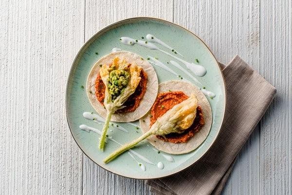 Squash Blossom Tacos with Avocado Crema