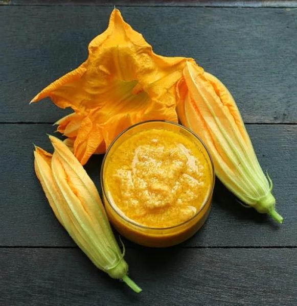 Squash Blossom and Basil Pesto
