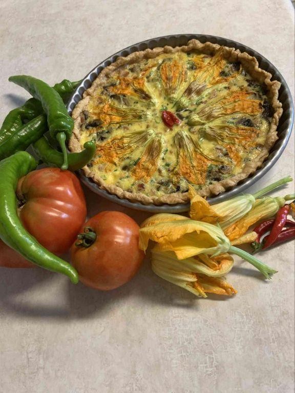 Squash Blossom and Mushroom Quiche