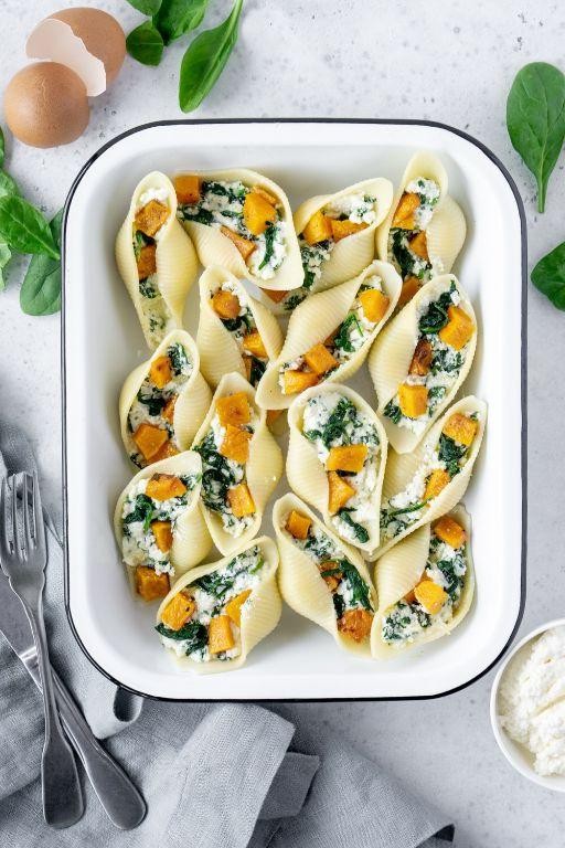 Squash Blossom and Spinach Stuffed Shells