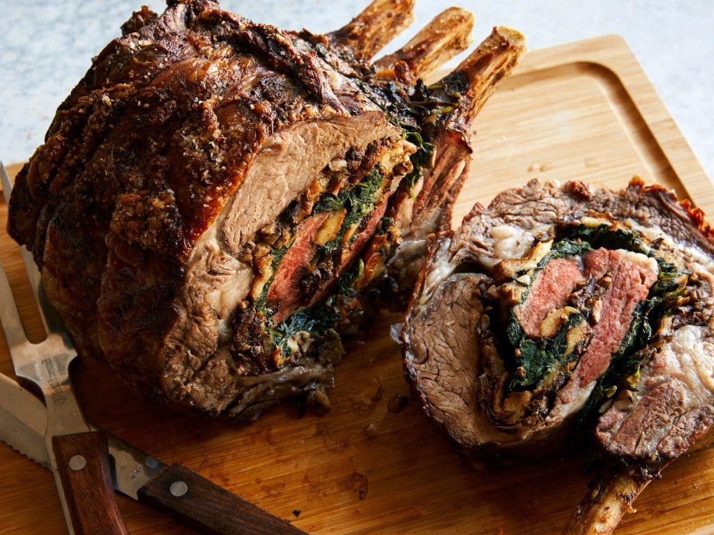 Standing Rib Roast with Pecan Stuffing
