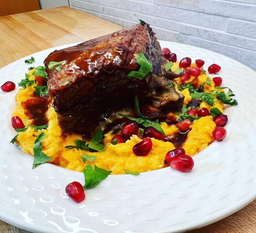 Standing Rib Roast with Sweet Potato Mash