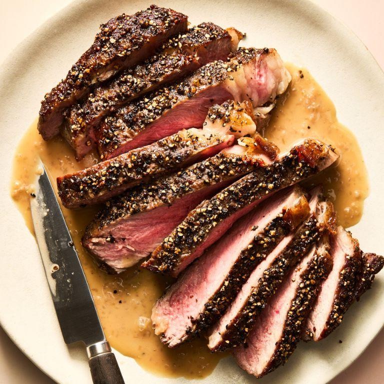 Steak Au Poivre with Caramelized Shallots