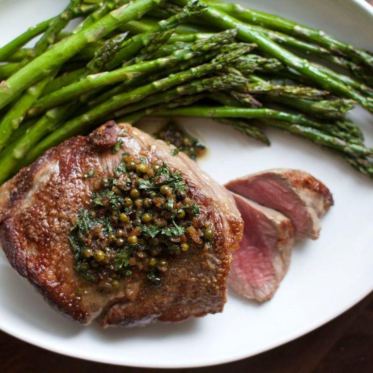 Steak Au Poivre with a Side of Asparagus