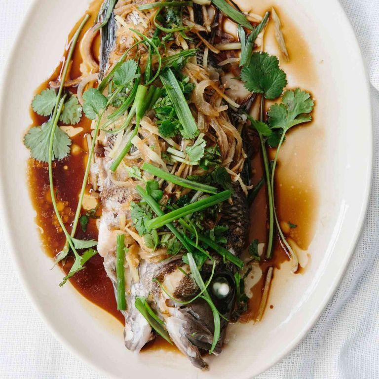 Steamed Sea Bass with Ginger and Scallions