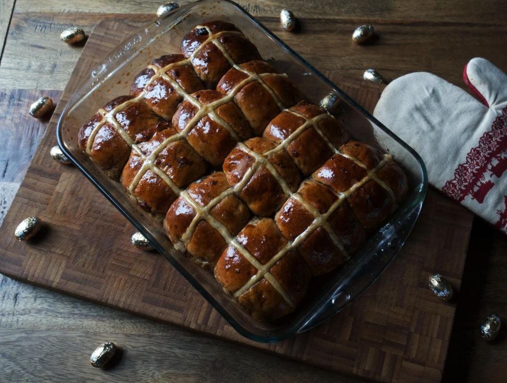 Sticky Toffee Hot Cross Buns